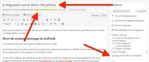 custom message aanpassen jetpack sharing